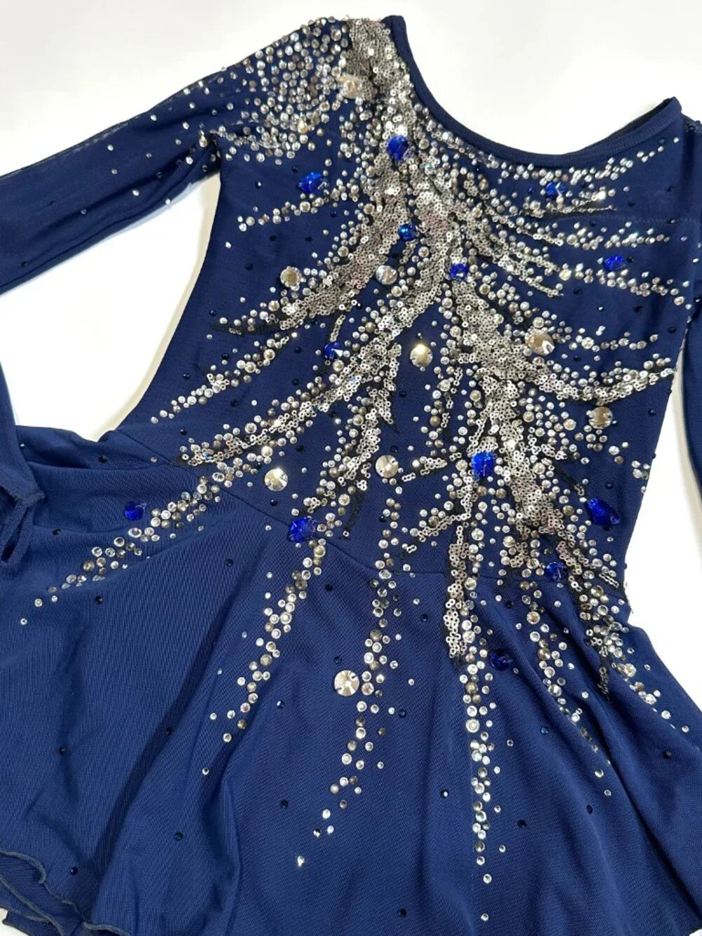 New Navy Blue Crystal Figure Skating Dress, Girls 10